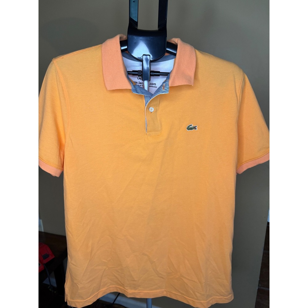 Lacoste Mens Short Sleeve Polo Shirt Orange Peach Contrast Size M